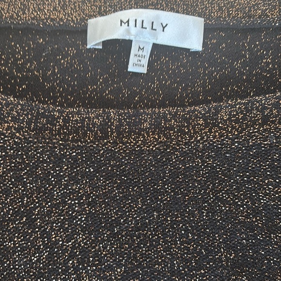 MILLY Shimmer Metalic Knit pullover crew neck Sweater Sz M - Picture 2 of 6
